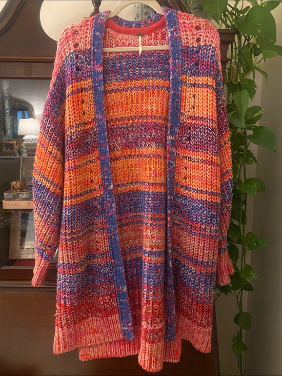 Free People Sweaters - Free People Chunky Open-Front Knit Cardigan - Pink, Orange, Blue